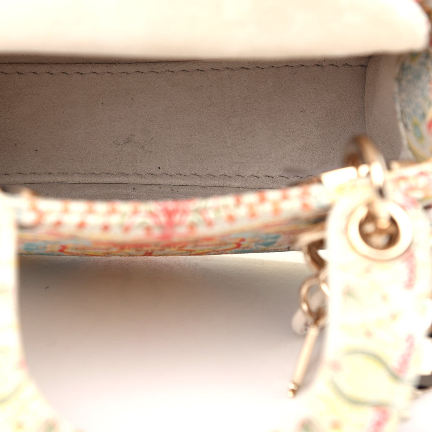 Calfskin Embroidered Mini Lady Dior White Multicolor