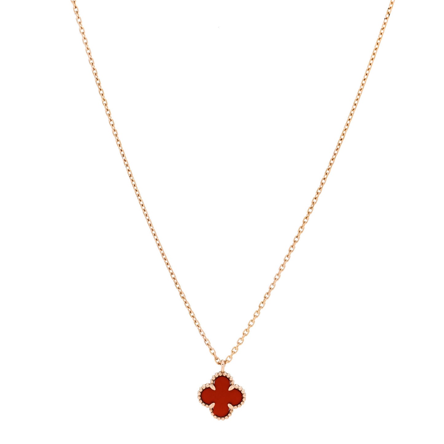 18K Rose Gold Carnelian Sweet Alhambra Pendant Necklace