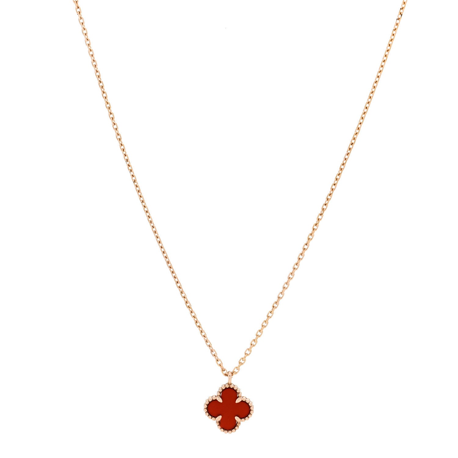 Van Cleef & Arpels 18K Rose Gold Carnelian Sweet Alhambra Pendant Necklace 1 of 6