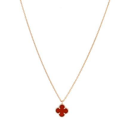 Van Cleef & Arpels 18K Rose Gold Carnelian Sweet Alhambra Pendant Necklace 1 of 6