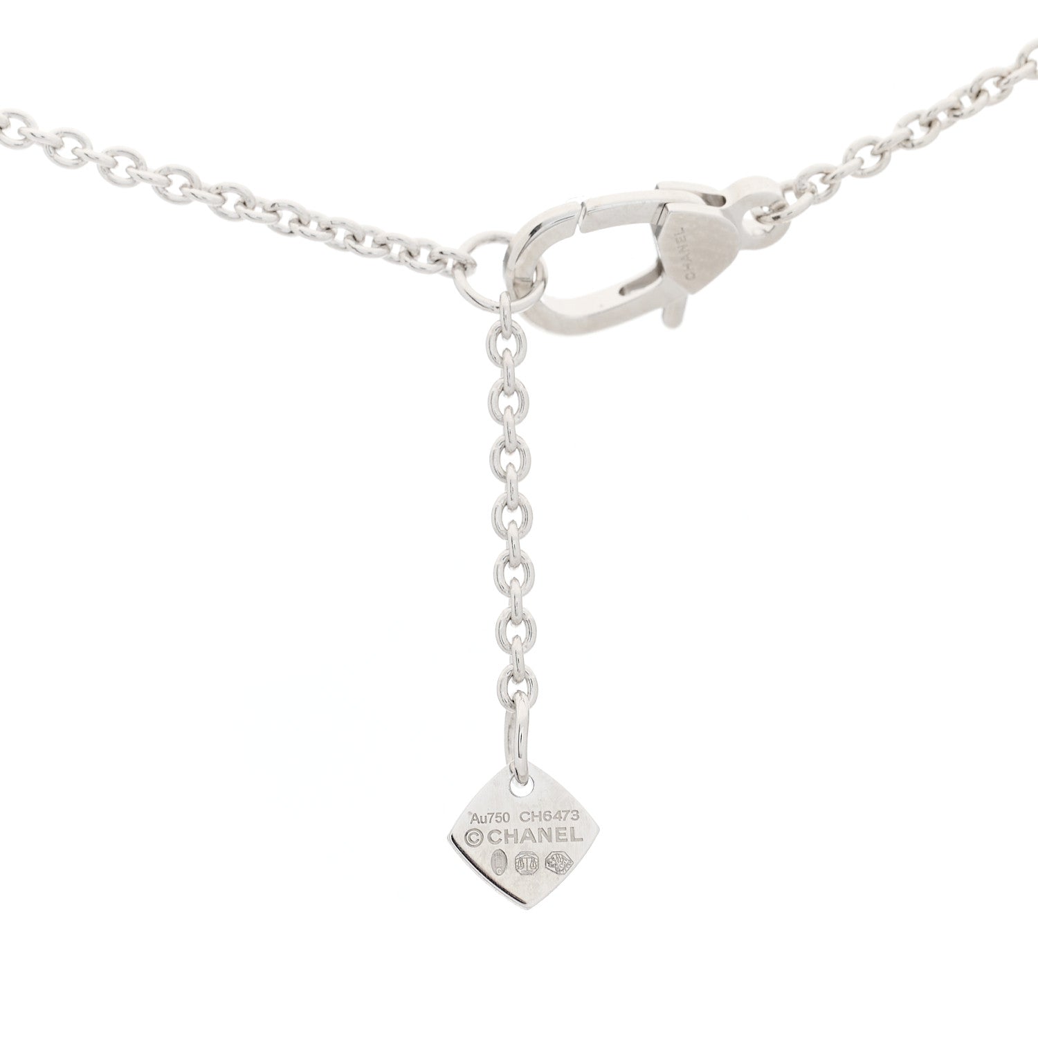 Chanel 18K White Gold Diamond Coco Crush C Necklace 5 of 6