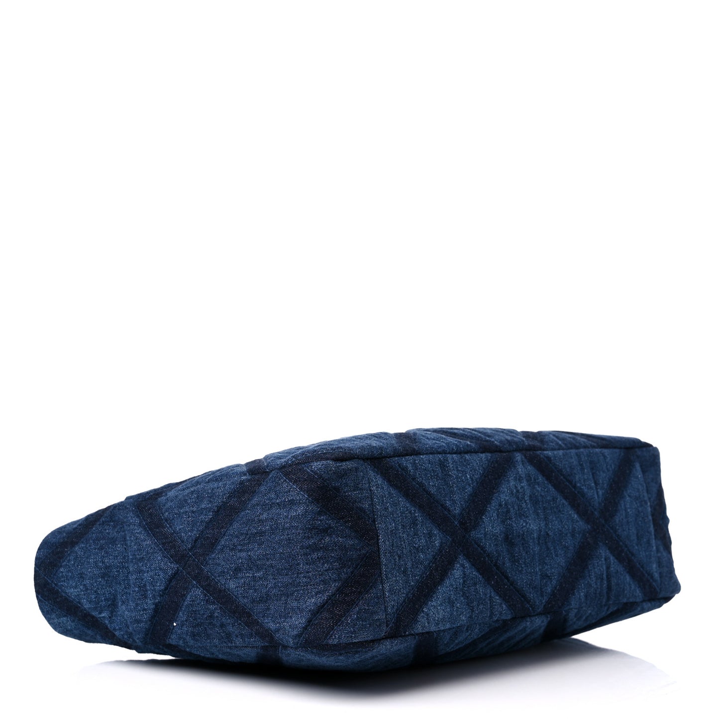 Denim Quilted Chanel 19 East West Shopping Bag Blue