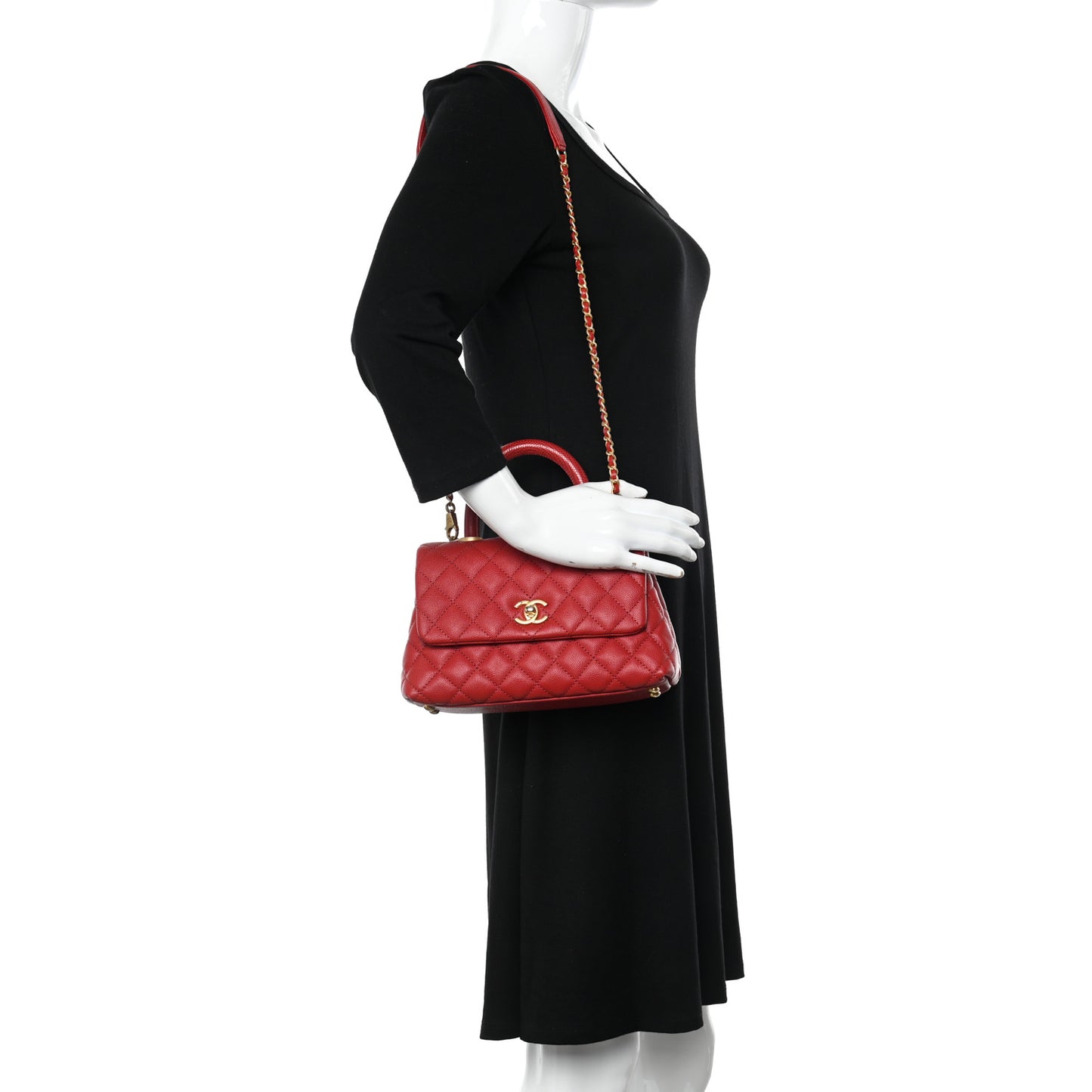 Caviar Lizard Embossed Quilted Mini Coco Handle Flap Red