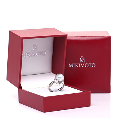 Mikimoto 18K White Gold Diamond South Sea Cultured Pearl 11mm Cocktail Ring 53 6.5 6 of 6