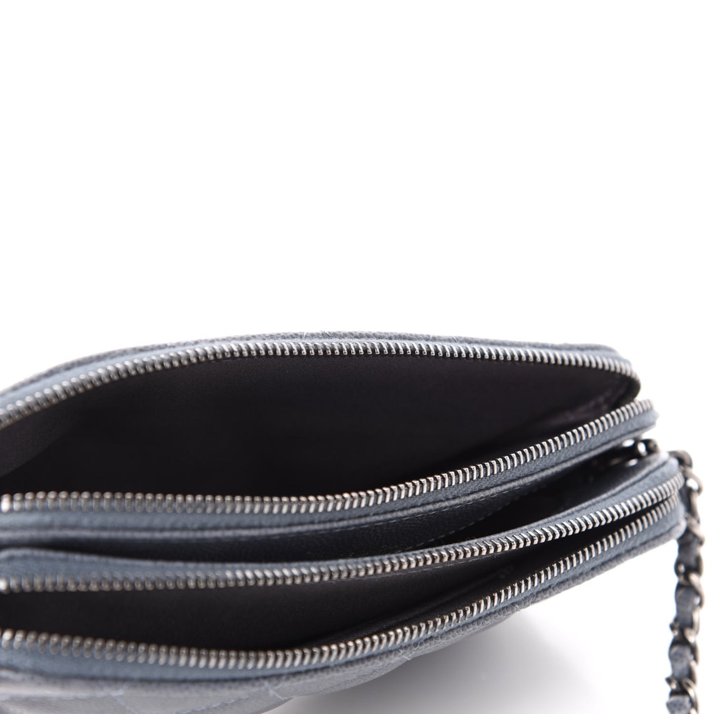 Caviar Quilted Small Clutch With Chain Grey