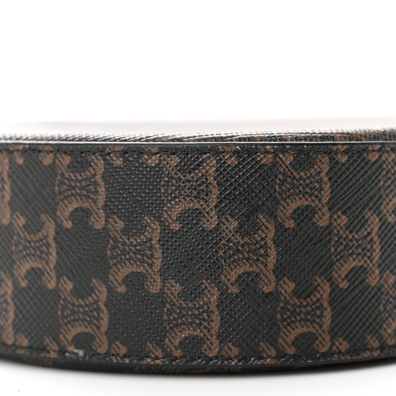 Celine Triomphe Canvas Embroidered Logo Round Purse On Strap Black Tan 10 of 10
