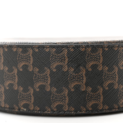 Celine Triomphe Canvas Embroidered Logo Round Purse On Strap Black Tan 10 of 10