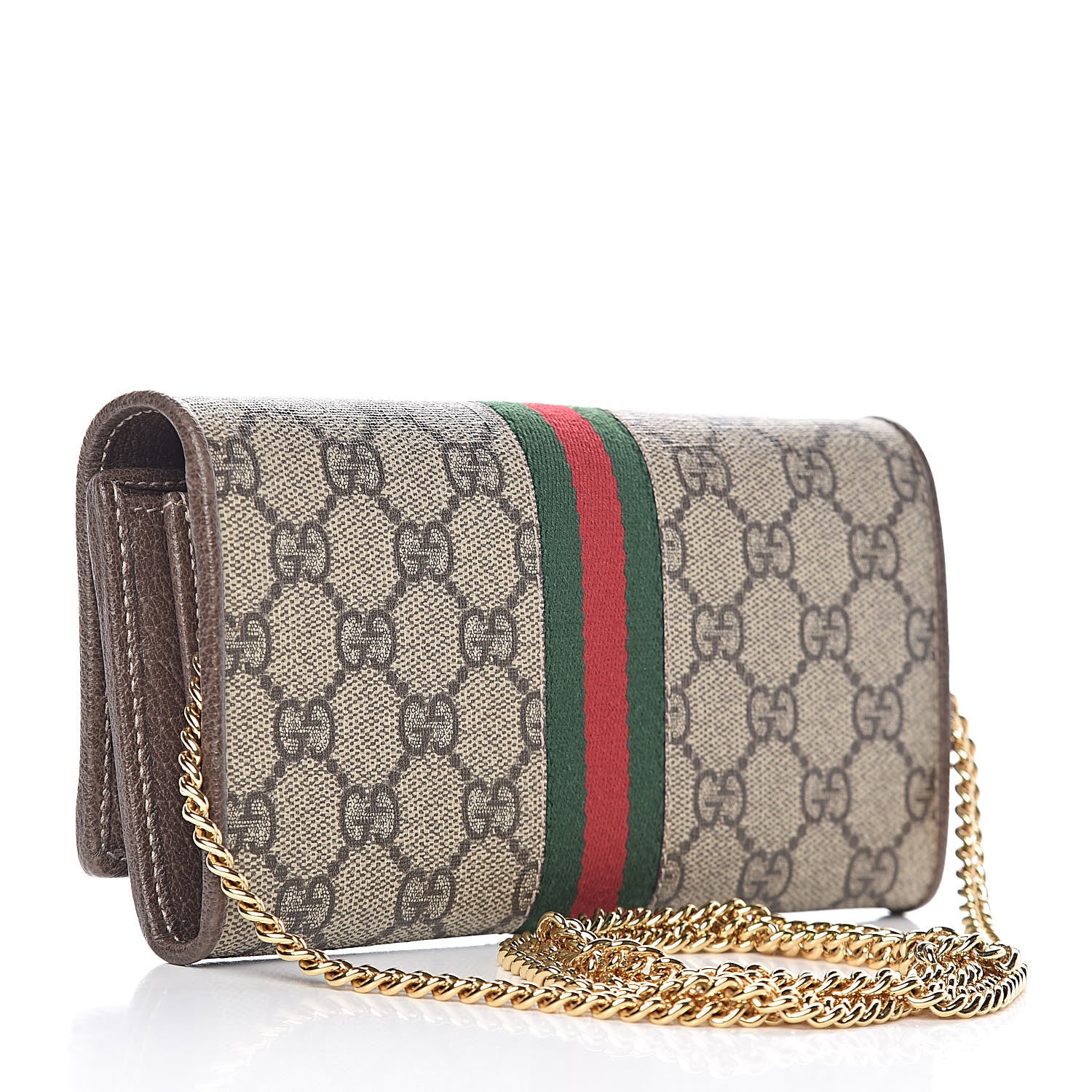 Gucci GG Supreme Monogram Web Ophidia Wallet On Chain Brown 3 of 12
