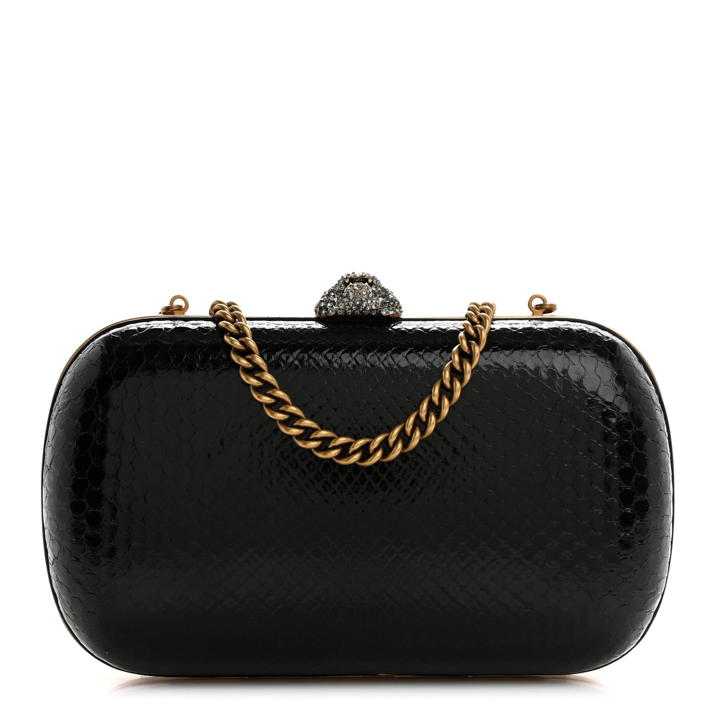 Snakeskin Crystal Tiger Broadway Clutch Black