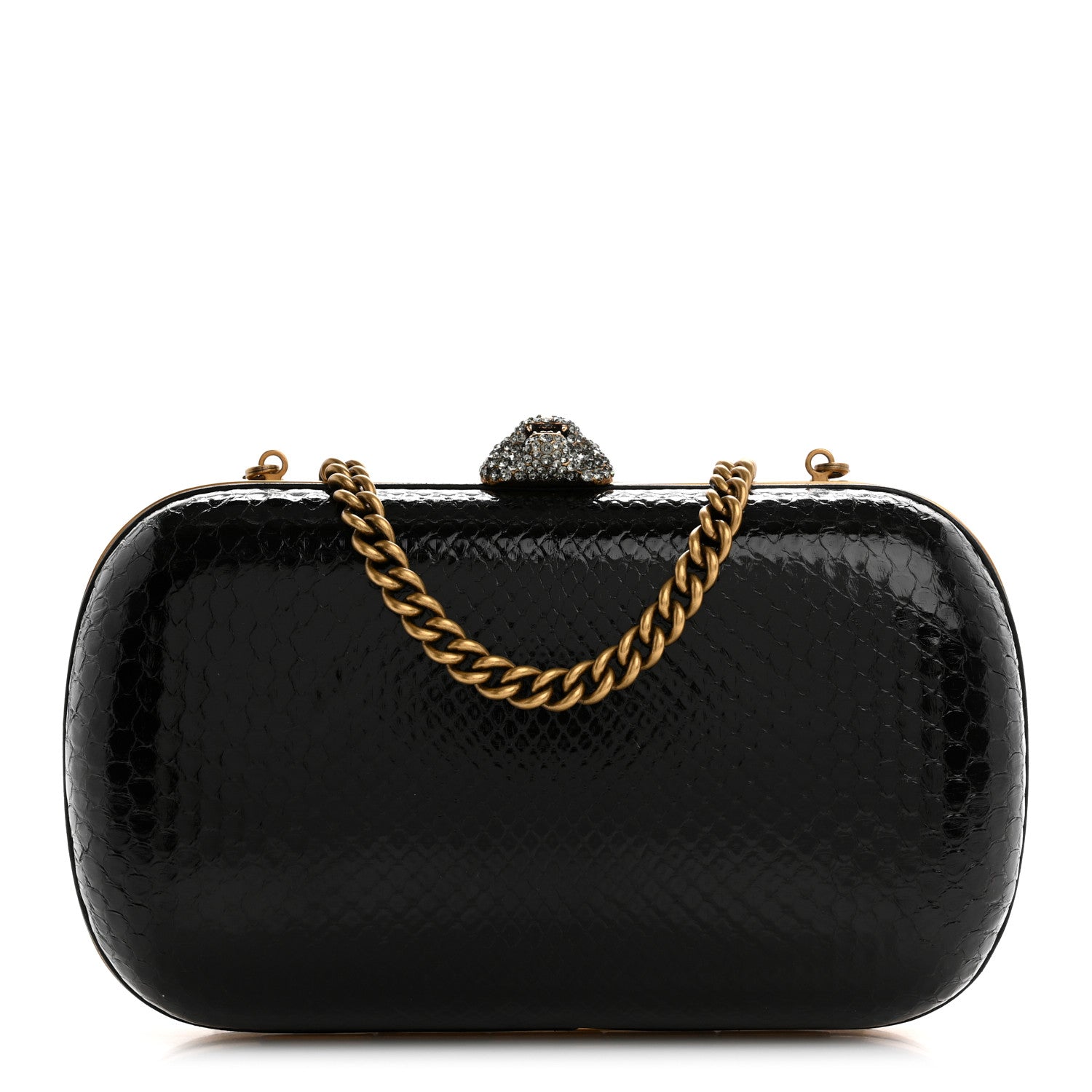 Gucci Snakeskin Crystal Tiger Broadway Clutch Black 1 of 12
