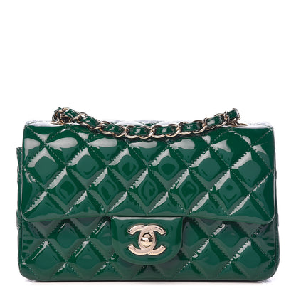Chanel Patent Calfskin Quilted Mini Rectangular Flap Dark Green 1 of 11