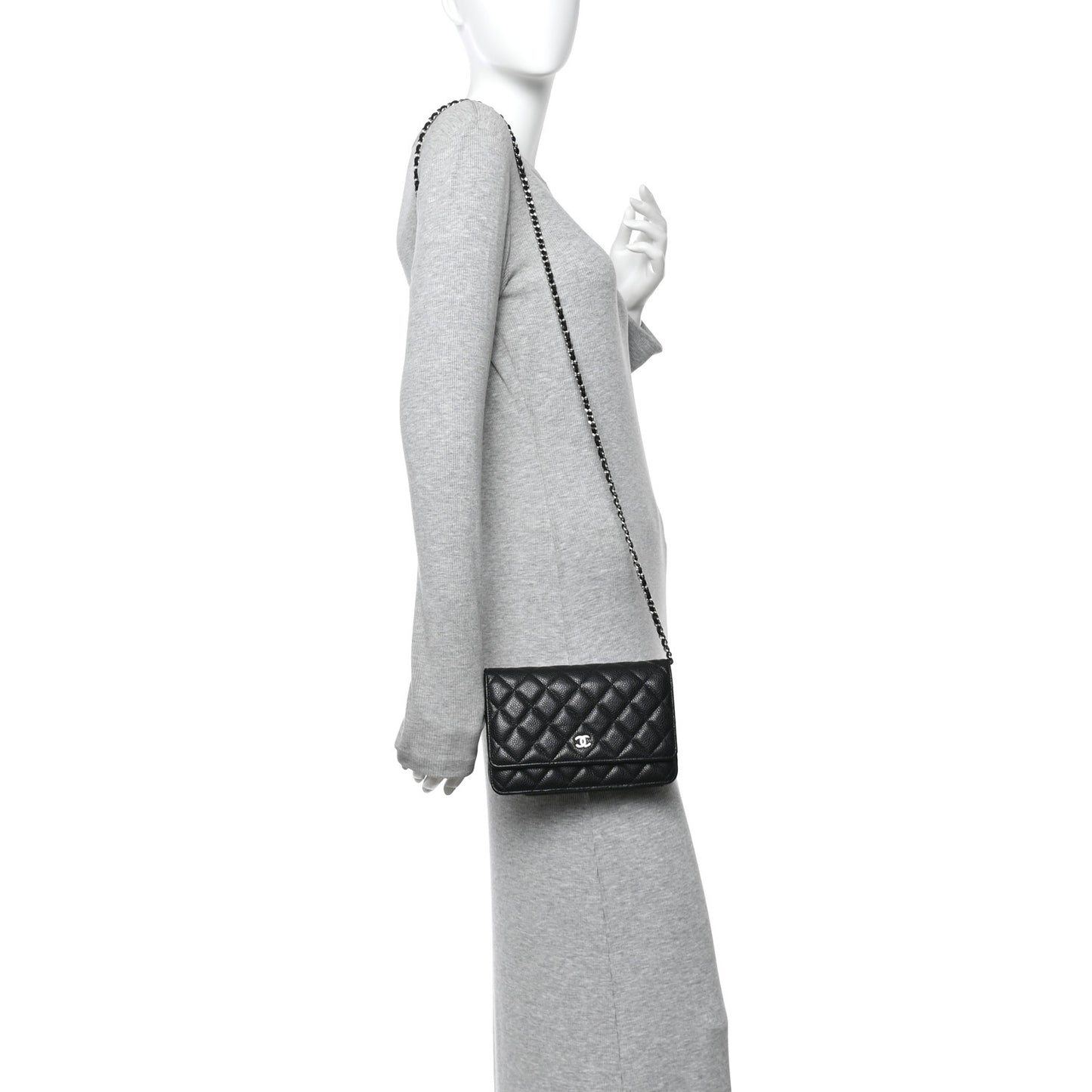 Caviar Quilted Wallet on Chain WOC Black