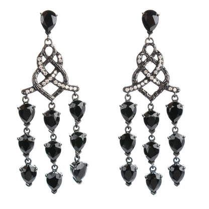 John Hardy Sterling Silver Black Chalcedony Diamond Batu Classic Chain Chandelier Earrings 1 of 5