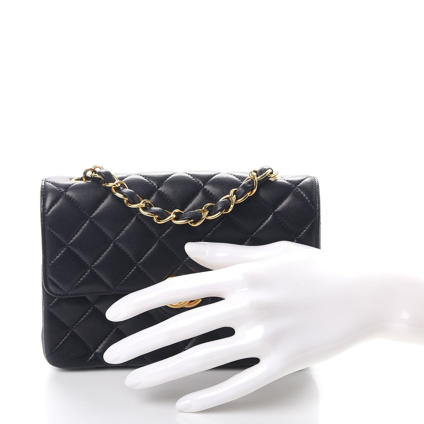 Lambskin Quilted Mini Rectangular Flap Navy
