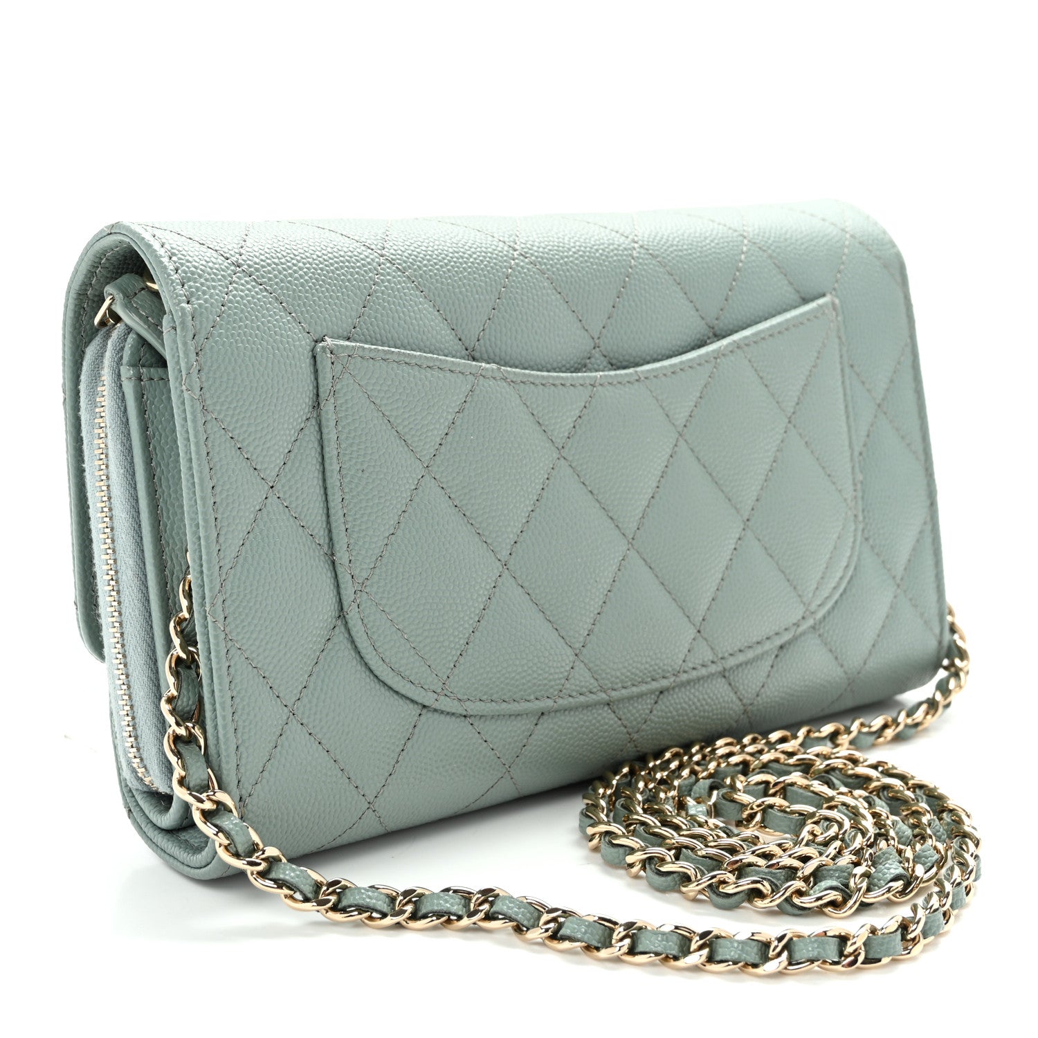 Chanel Caviar Quilted Phone Holder Wallet on Removable Chain Light Blue 4 of 12