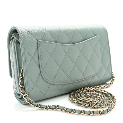 Chanel Caviar Quilted Phone Holder Wallet on Removable Chain Light Blue 4 of 12