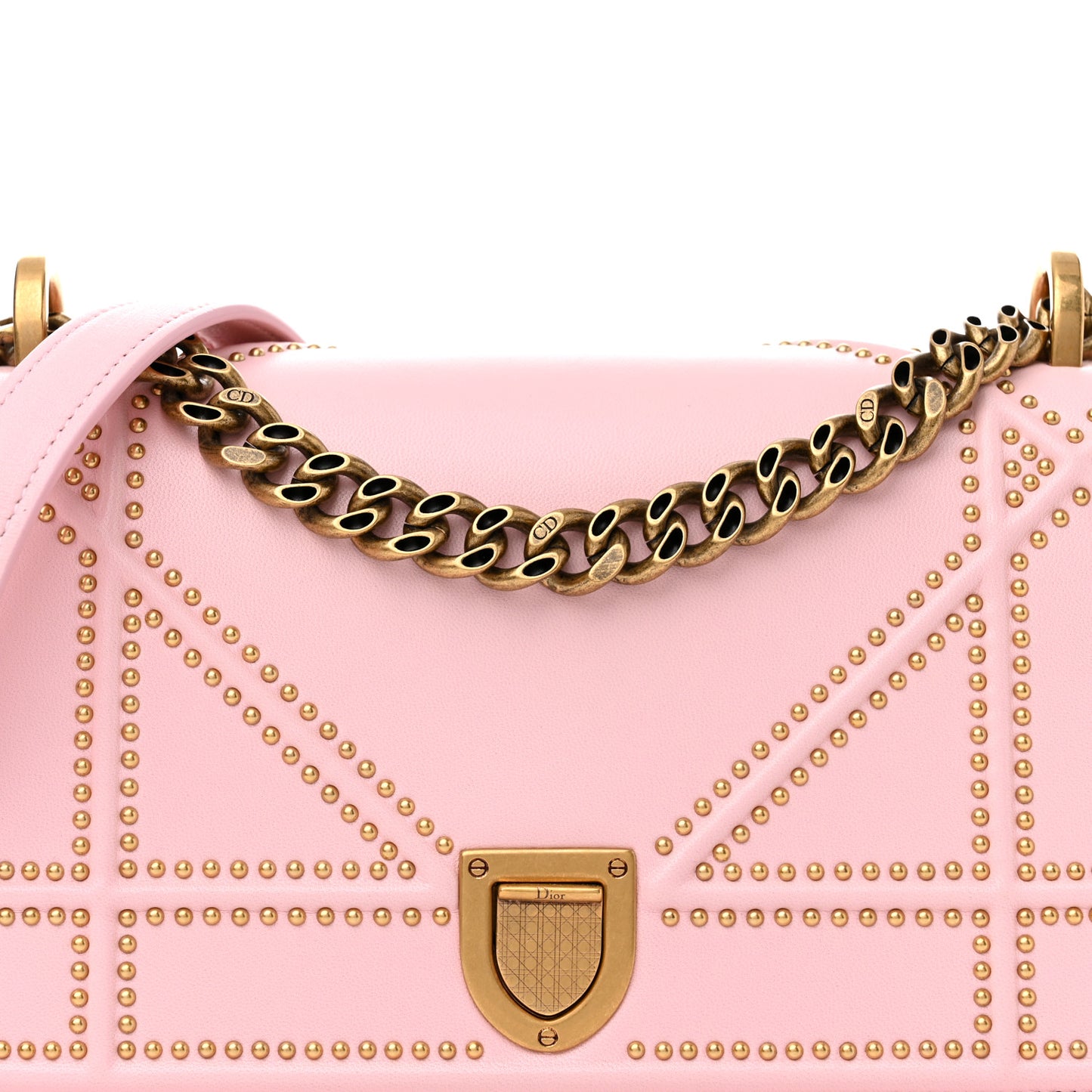 Lambskin Studded Small Diorama Flap Bag Baby Pink