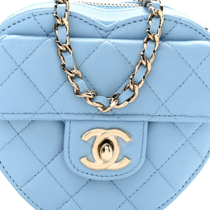 Chanel Lambskin Quilted CC In Love Heart Clutch With Chain Light Blue 8 of 11
