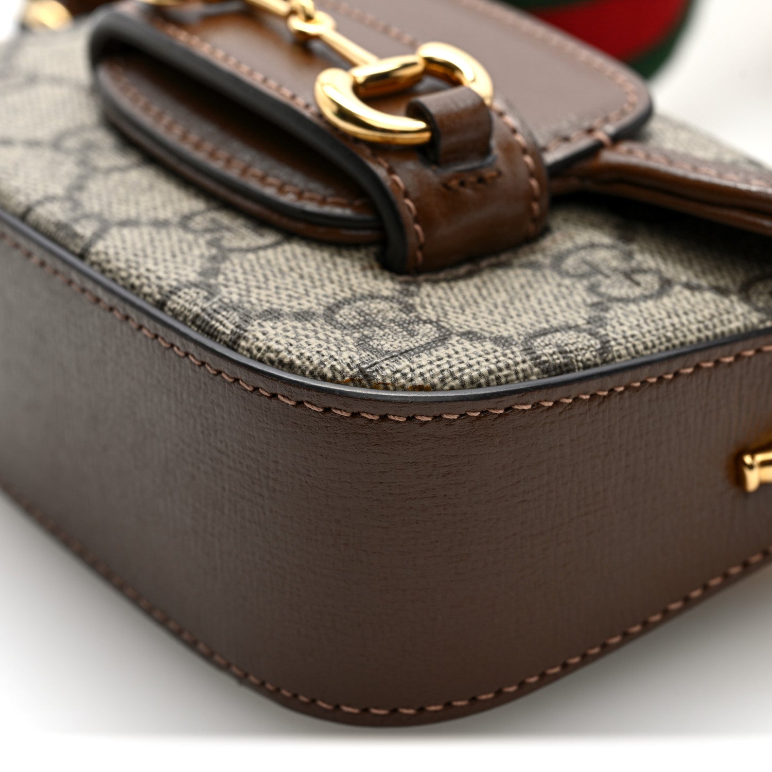 Gucci GG Supreme Monogram Azalea Calfskin Web Horsebit 1955 Wallet On Strap Beige Ebony Brown Sugar 10 of 10