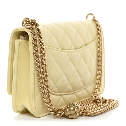 Chanel Lambskin Quilted CC Camellia Crush Wallet on Chain WOC Light Yellow 3 of 12