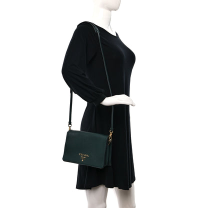 Prada Vitello Daino Double Strap Flap Crossbody Billardo 2 of 9
