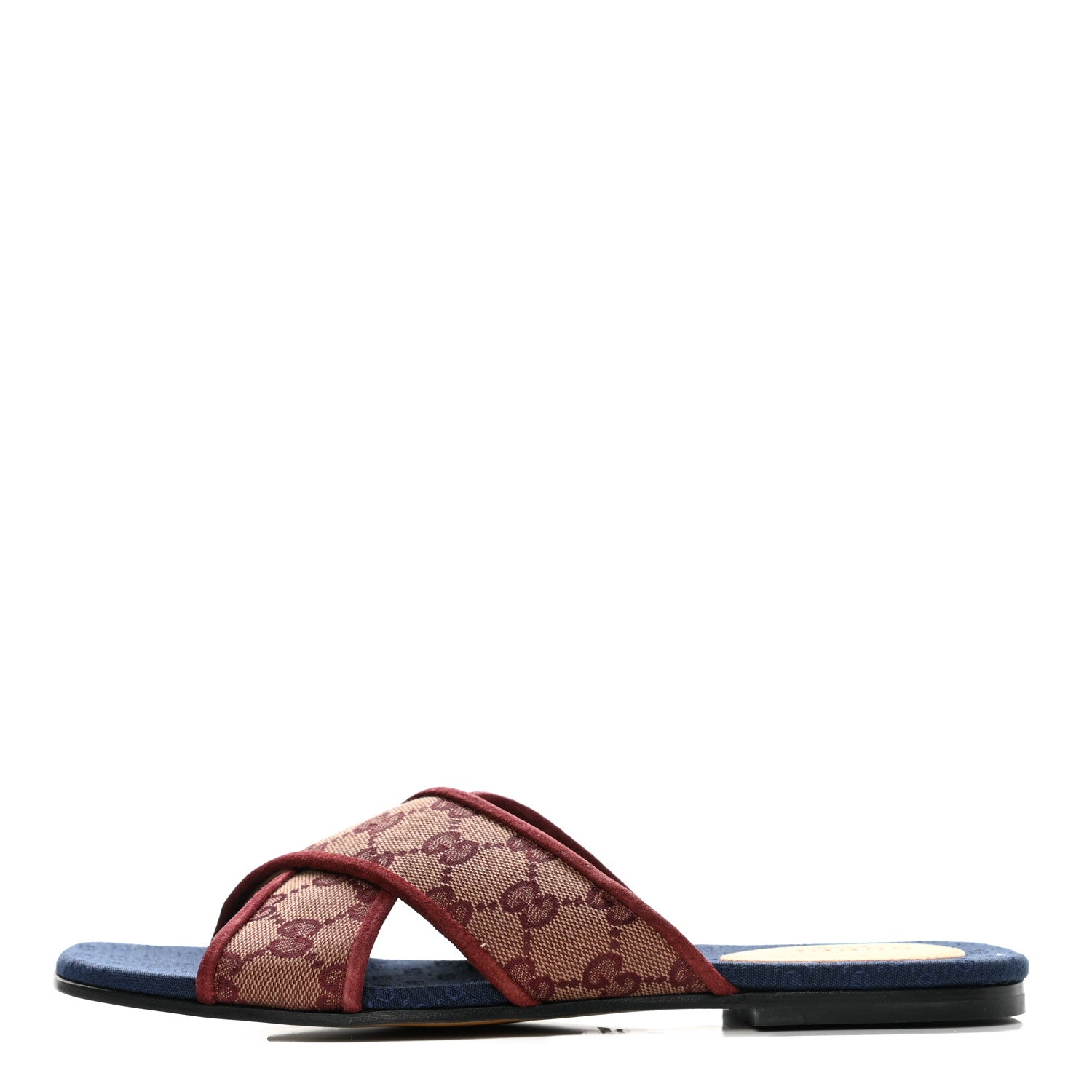 Gucci Canvas GG Monogram Womens Criss Cross Slide Sandals 39 Sahara Rubino Chardonnay 1 of 9