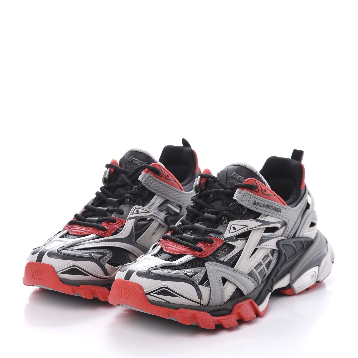 Balenciaga Rubber Mesh Bi-Color Womens Track.2 Open Sneakers 38 Black Grey Red 3 of 9