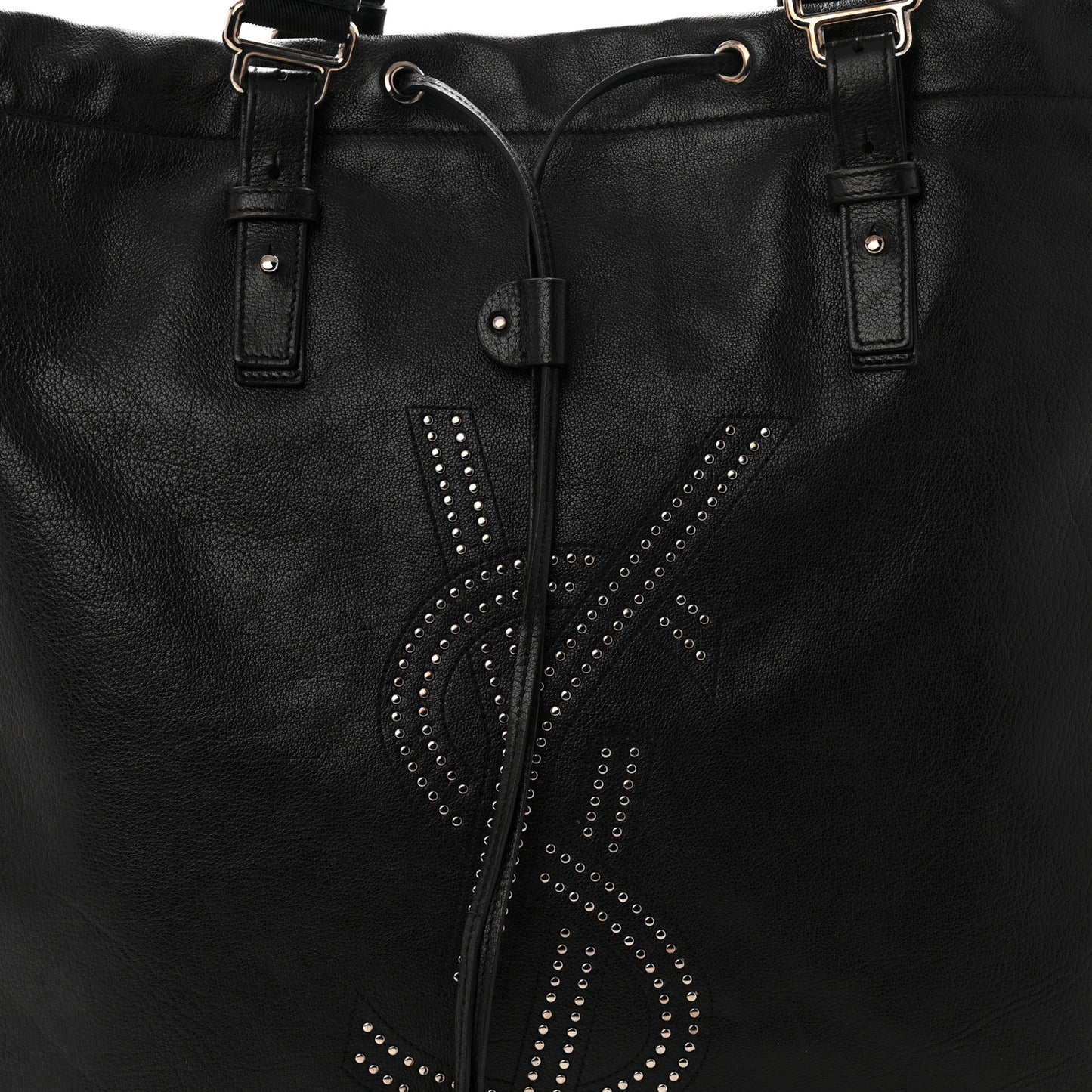 Calfskin Studded Drawstring Tote Black