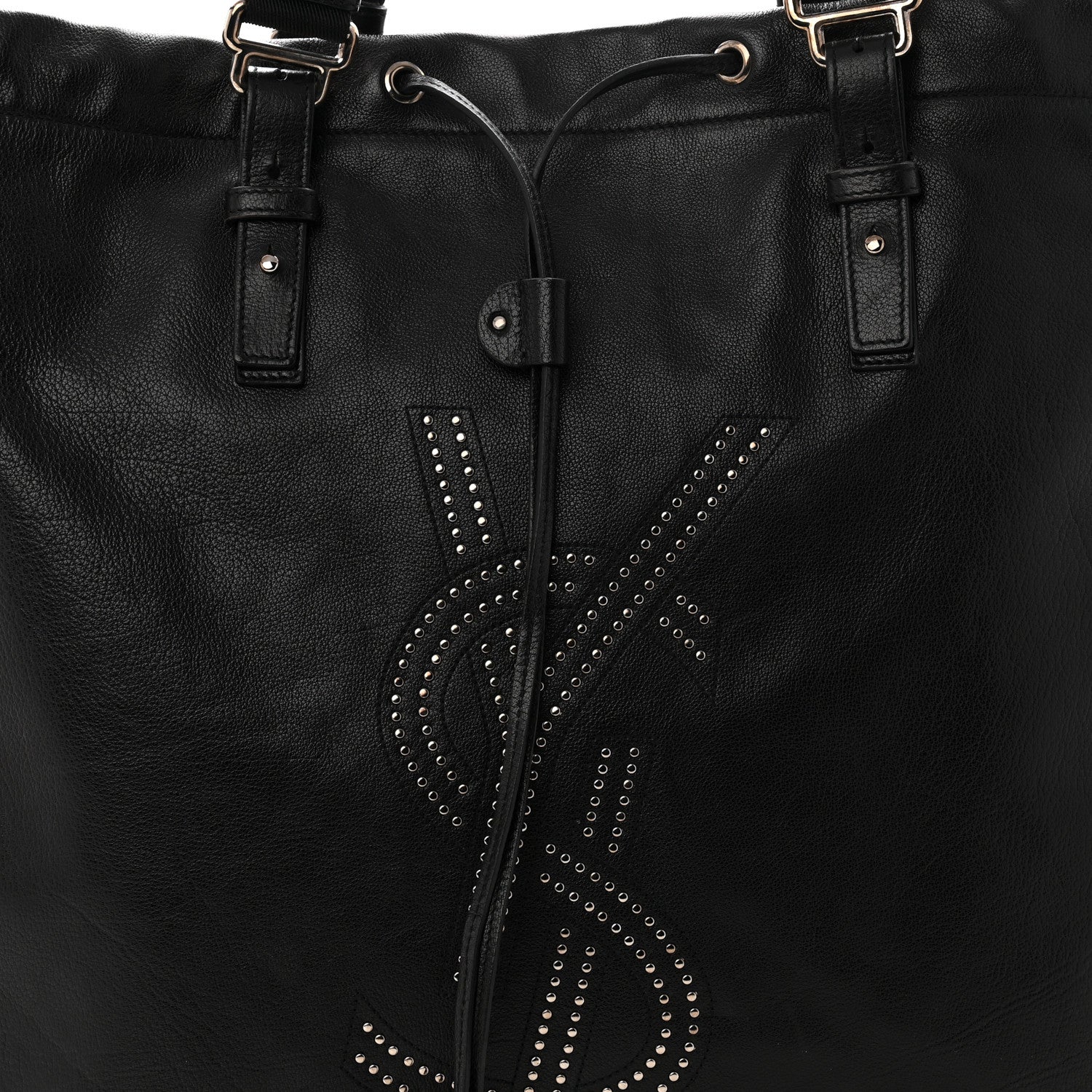 Saint Laurent Calfskin Studded Drawstring Tote Black 8 of 10