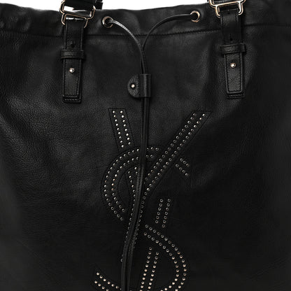 Saint Laurent Calfskin Studded Drawstring Tote Black 8 of 10