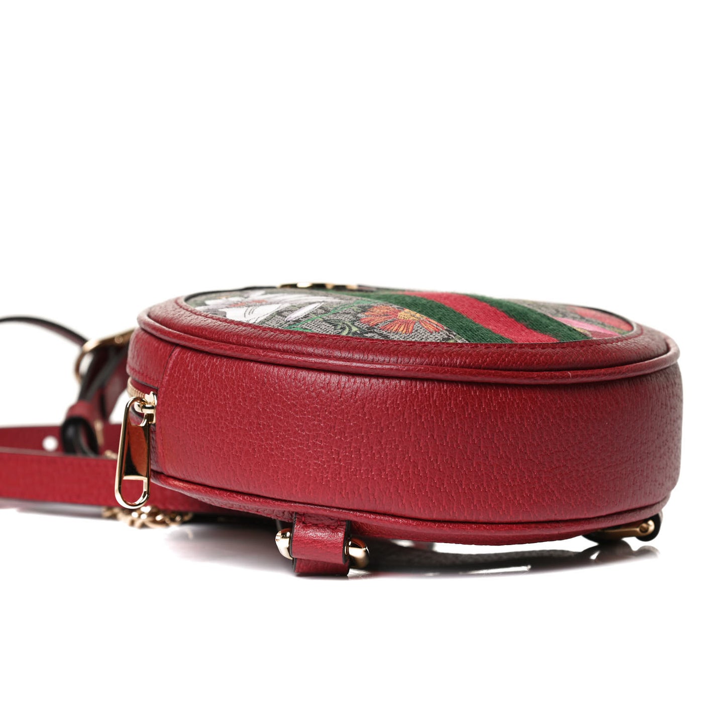 GG Supreme Monogram Web Flora Mini Ophidia Round Backpack Red