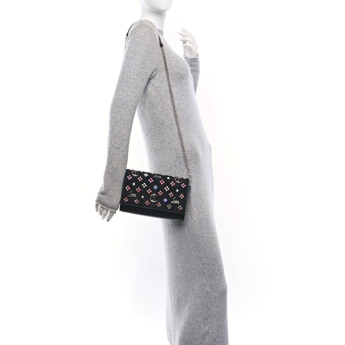 Calfskin Spikes Loubinthesky Paloma Clutch Black Multicolor