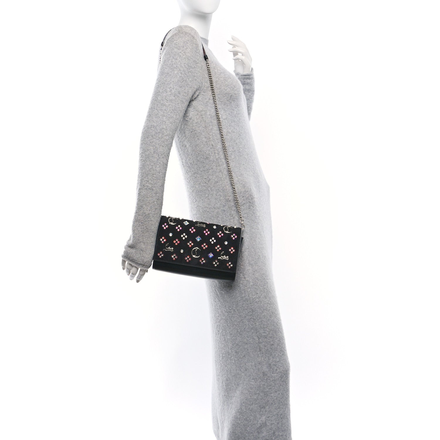 Christian Louboutin Calfskin Spikes Loubinthesky Paloma Clutch Black Multicolor 2 of 9