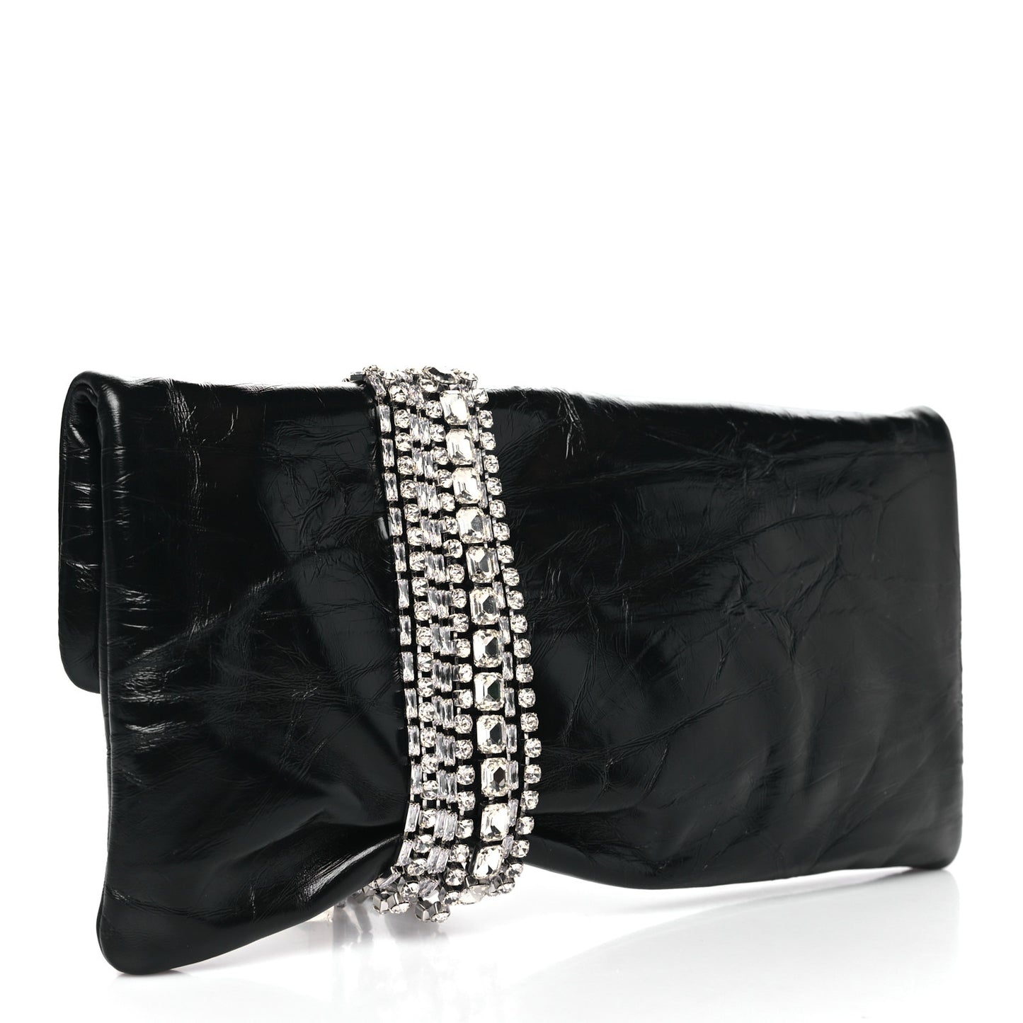 Vintage Calfskin Crystal Zandra Clutch Bag Black