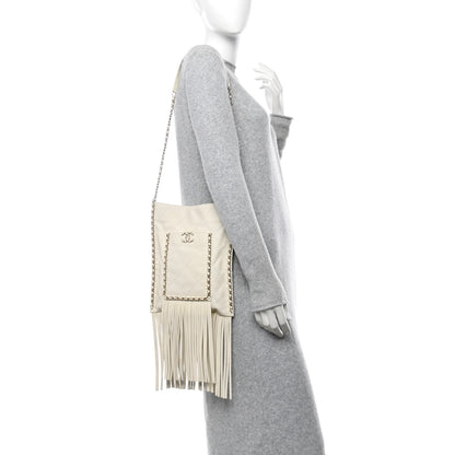Chanel Calfskin Quilted Fringe Small Shopping Bag White 2 of 11