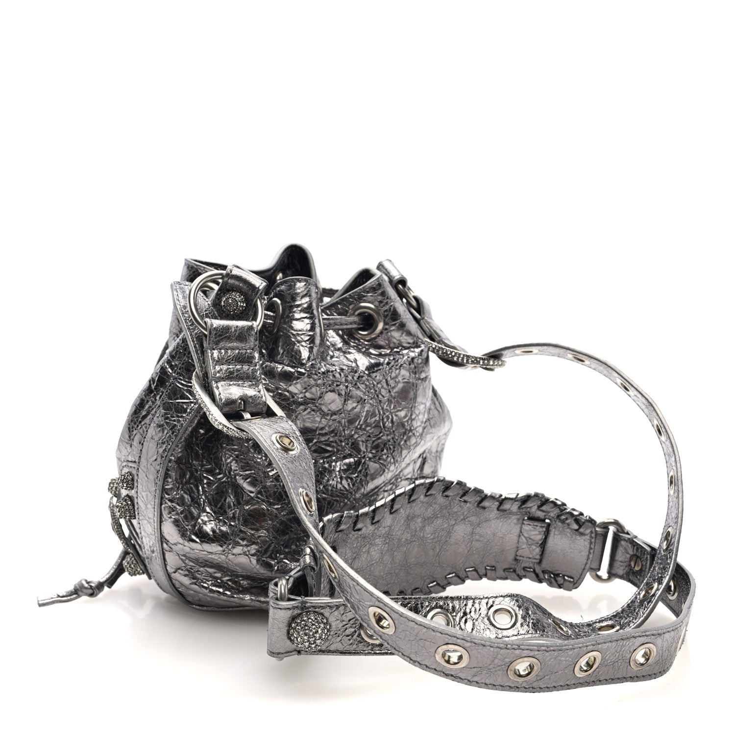 Balenciaga Metallic Agneau Arena Crystal Le Cagole Bucket Bag XS