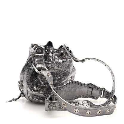 Balenciaga Metallic Agneau Arena Crystal Le Cagole Bucket Bag XS Silver 4 of 10