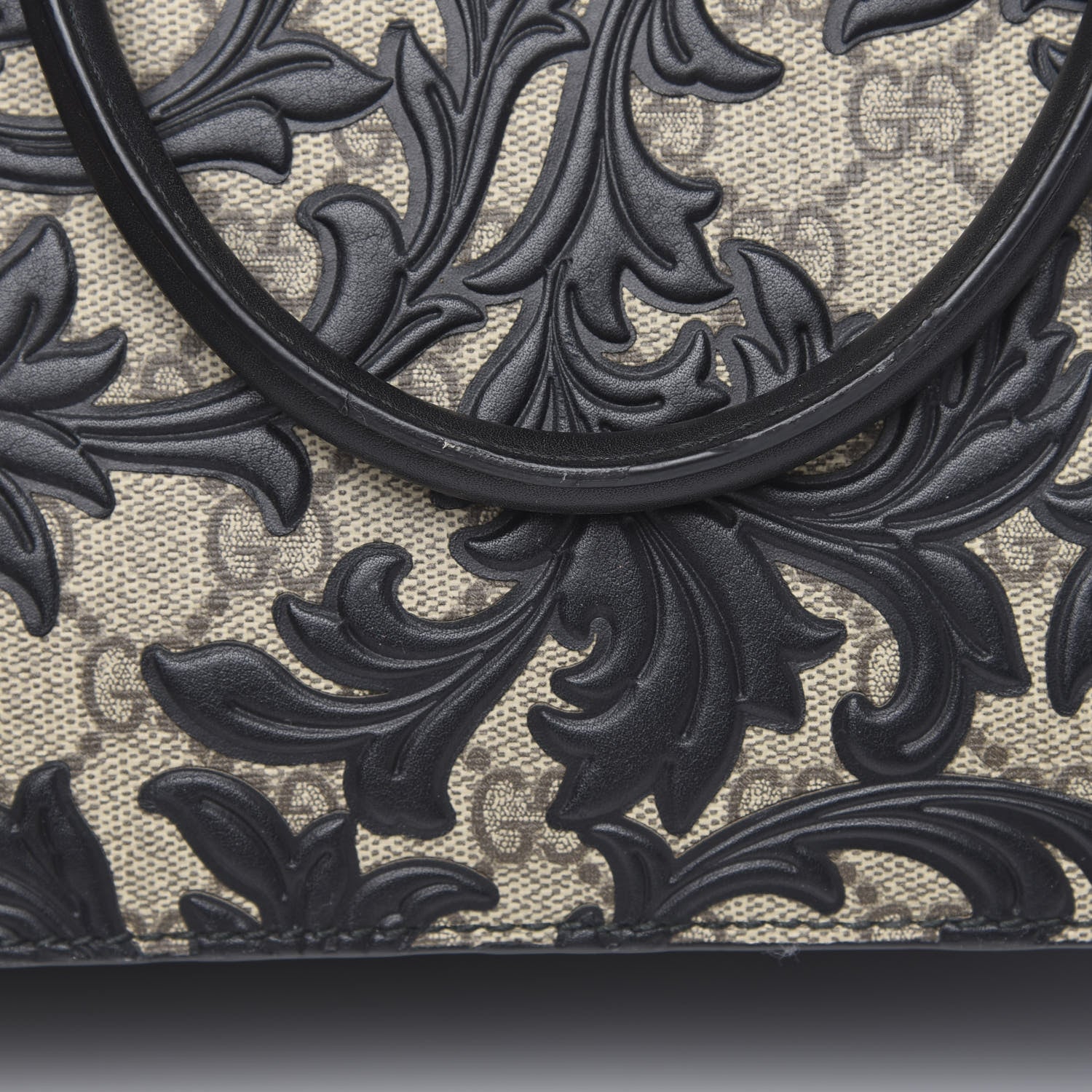 Gucci GG Supreme Monogram Arabesque Small Top Handle Bag Beige Black 13 of 17
