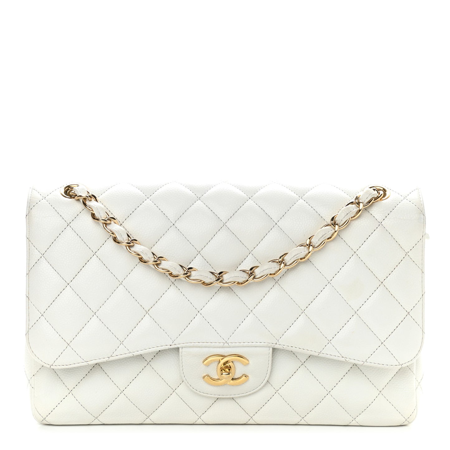 Caviar Quilted Jumbo Double Flap White