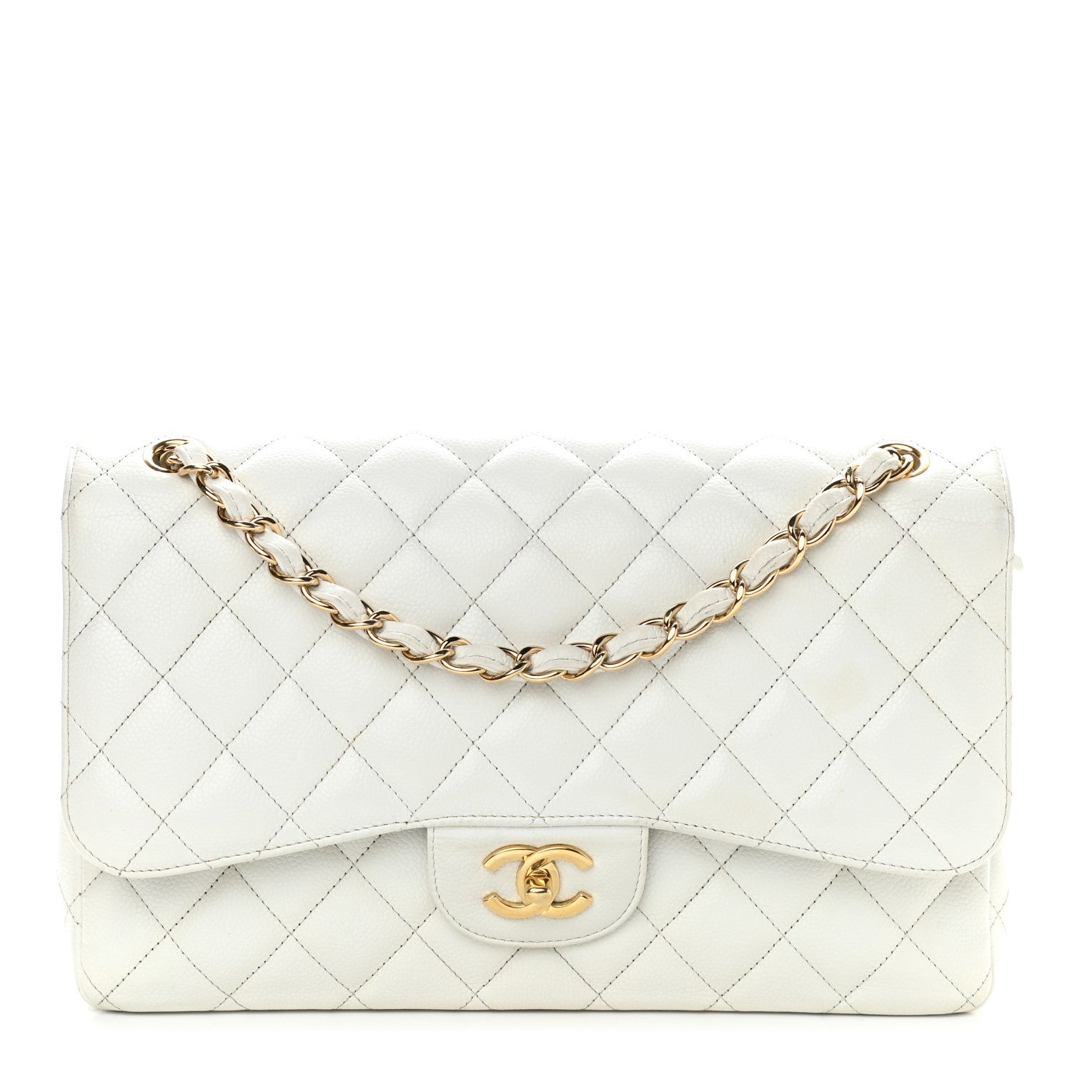 Chanel Caviar Quilted Jumbo Double Flap White 1 of 16
