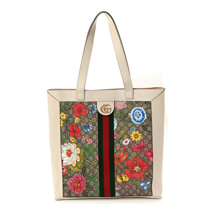 Gucci GG Supreme Monogram Flora Web Ophidia Vertical Shopping Tote White 1 of 11