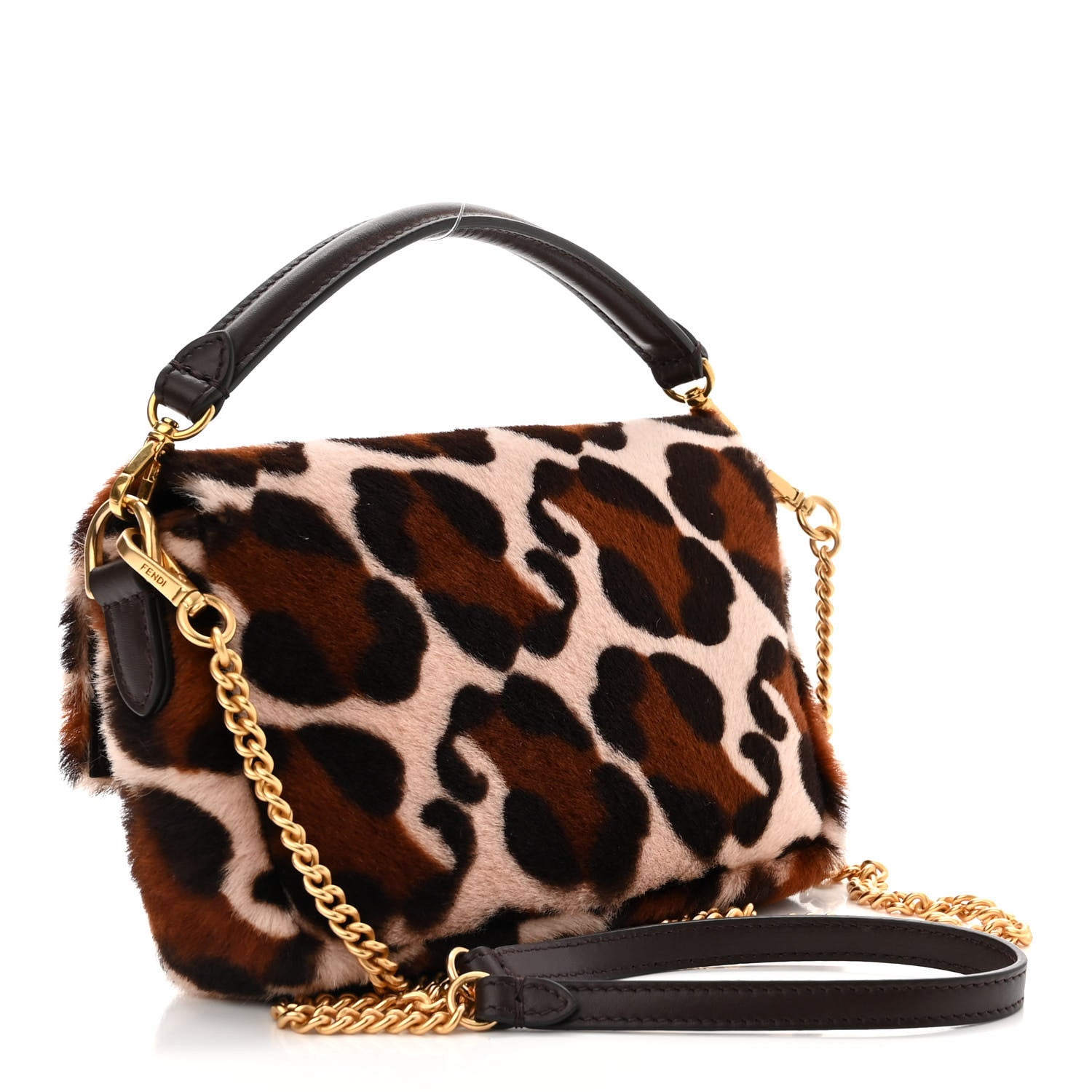 Fendi Calf Hair Leopard Print Mini Baguette Pink Brown 4 of 11