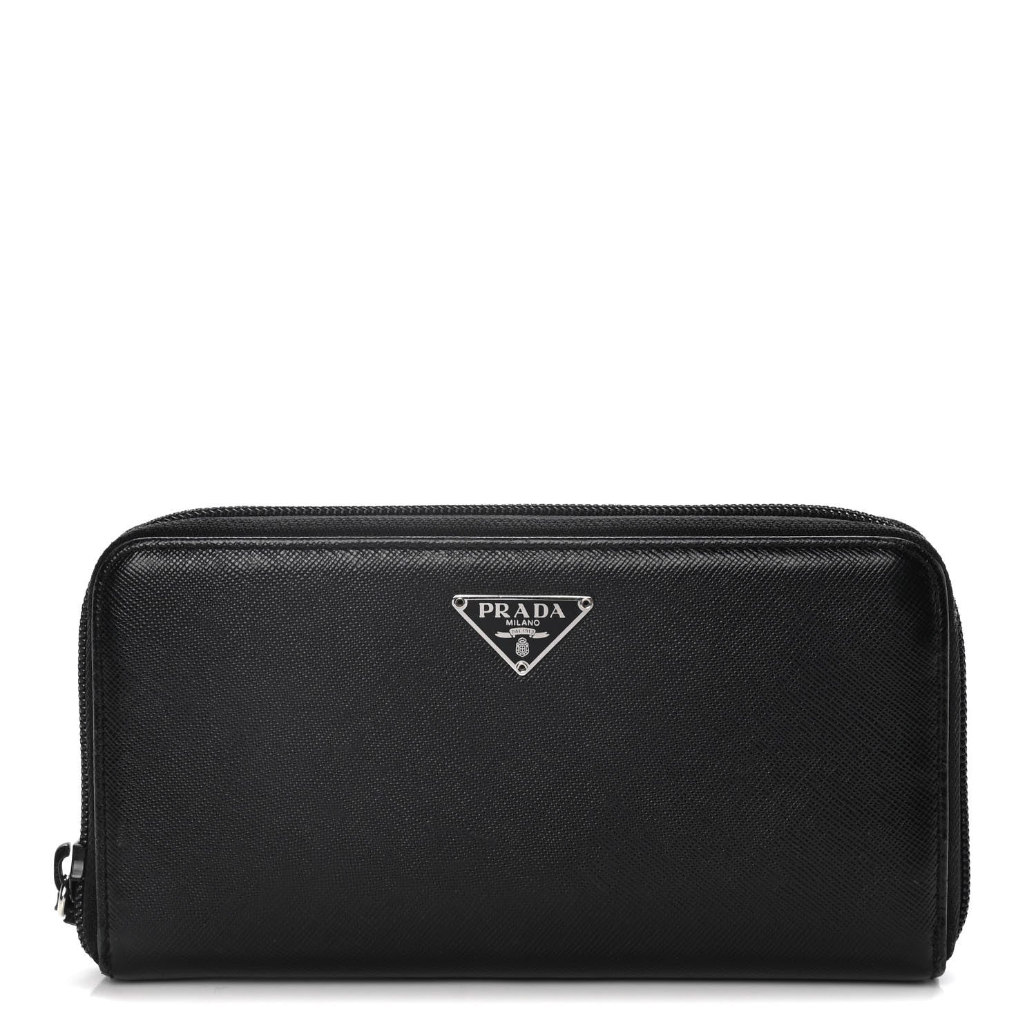 Prada Saffiano Triangle Zip Around Wallet Black 1 of 15