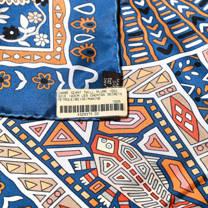 Hermes Silk Les Chemins Secrets Scarf 140 Petrole Beige Marine 2 of 4