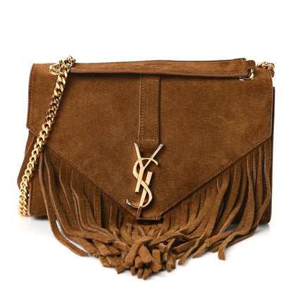 Saint Laurent Suede Fringe Small Monogram Satchel Light Ocre 1 of 10