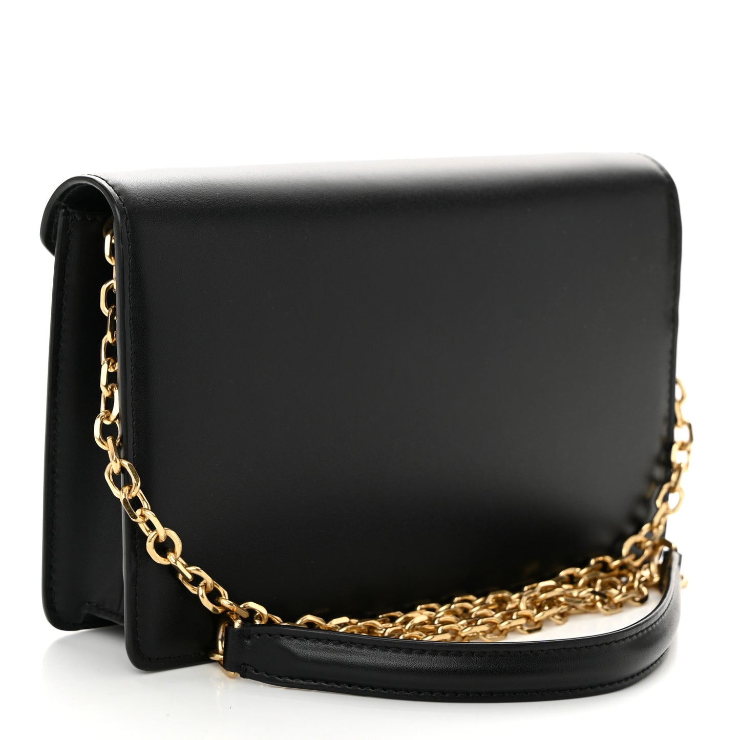 Shiny Calfskin Triomphe Maillon Wallet on Chain Black