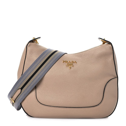 Prada Vitello Phenix Zippered Messenger Hobo Cammeo 1 of 13