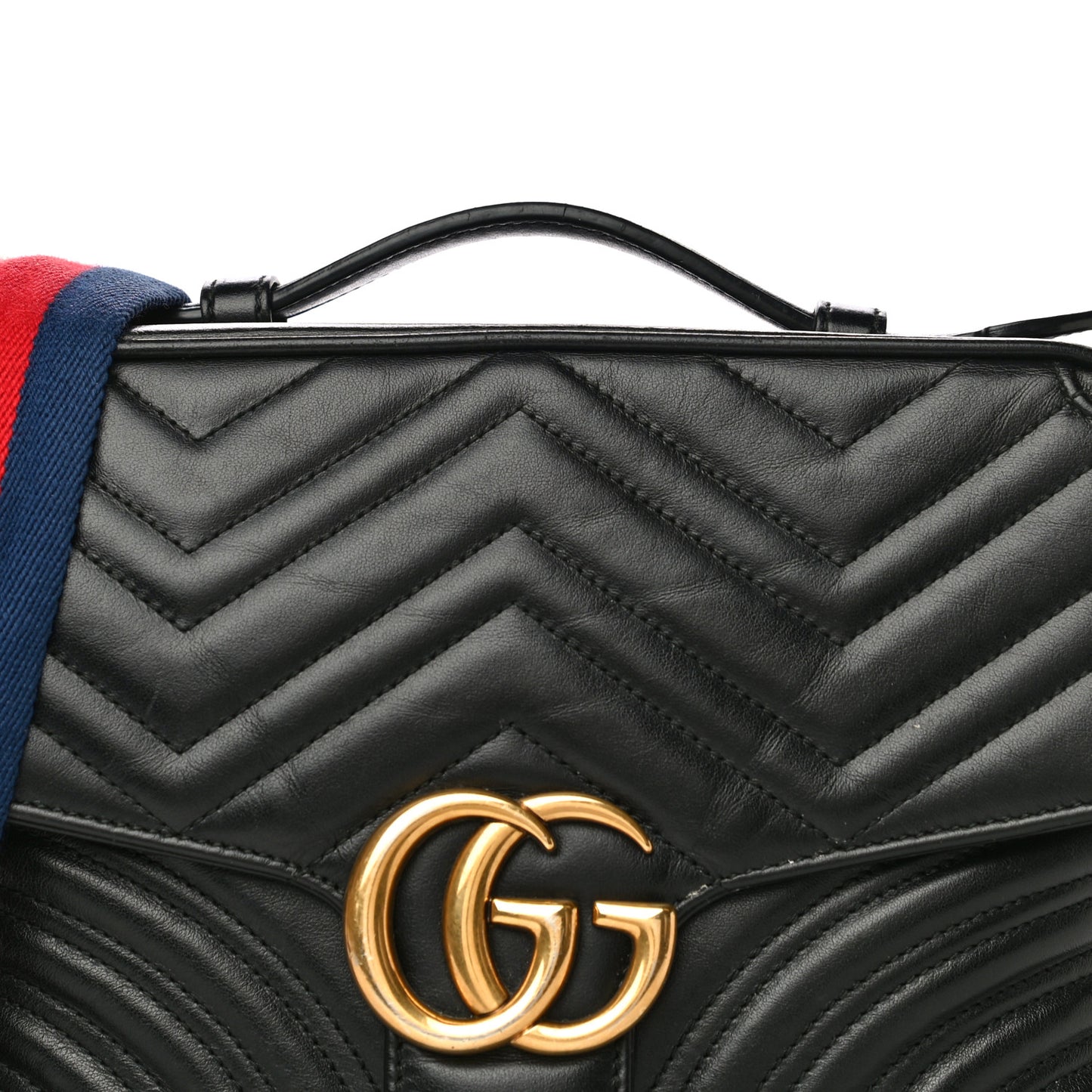 Calfskin Matelasse Sylvie Web Small GG Marmont Top Handle Shoulder Bag Black