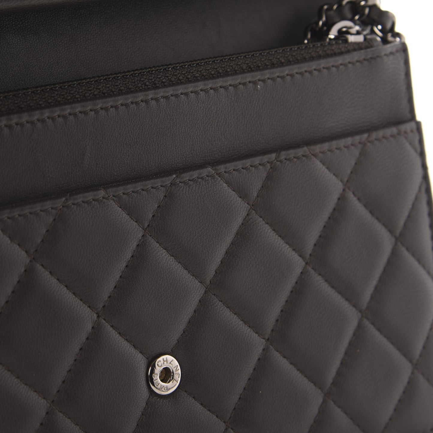 Lambskin Quilted Boy Wallet On Chain WOC Grey