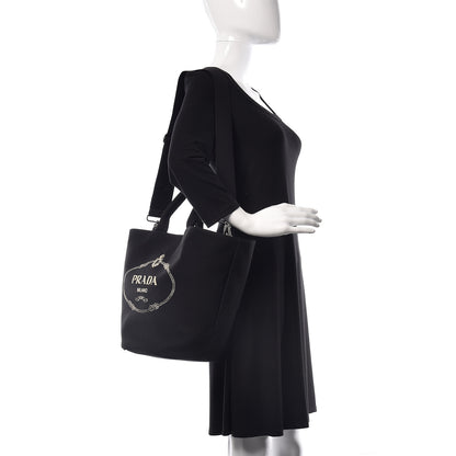 Prada Canapa Small Shopping Tote Black 2 of 10
